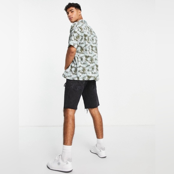 River Island Palm Print Revere Shirt Green Men’s Size M - Picture 7 of 15